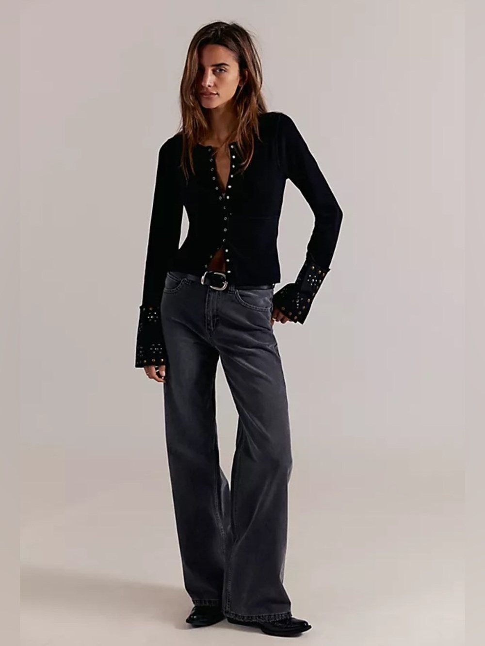 We The Free Tinsley Baggy High Rise Straigjt Leg Jeans Faded Black Slouch Grunge